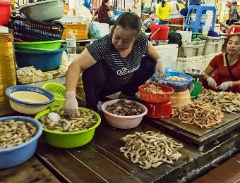 Produits de la mer  au marché de Cat Ba (crevettes)